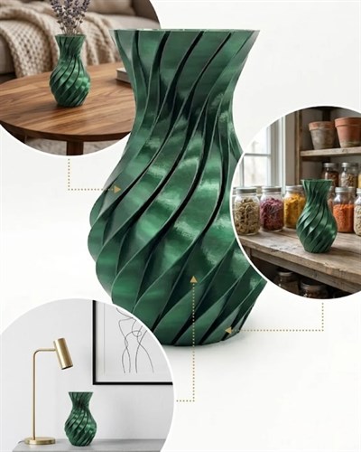 Parlak Yeşil Spiral 3D Baskı Vazo Şık Modern Dekoratif Obje