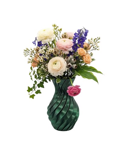 Parlak Yeşil Spiral 3D Baskı Vazo Şık Modern Dekoratif Obje