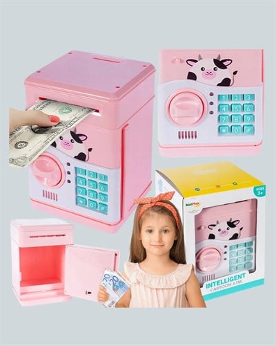 Pembe Elektronik Şifreli Otomatik Para Çeken ATM Kumbarası