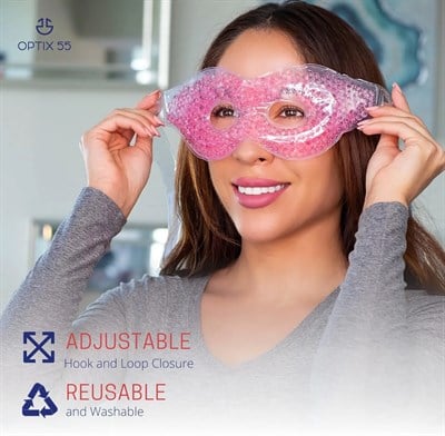 Pembe Jel Boncuklu Göz Maskesi, Soğuk & Sıcak Kullanım Rahatlatıcı Terapi Maskesi