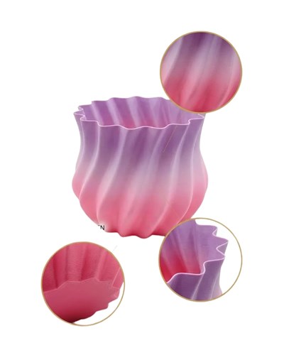 Pembe Lila Degrade Kıvrımlı 3D Vazo Estetik Ev Ofis Dekoru