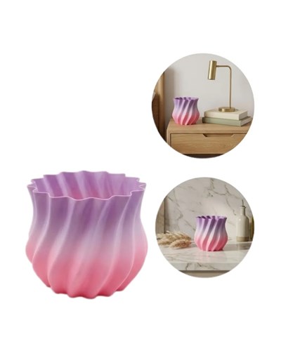 Pembe Lila Degrade Kıvrımlı 3D Vazo Estetik Ev Ofis Dekoru