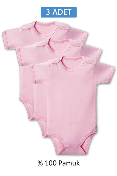 Pembe Yarım Kol Body Zıbın 2-7 YAŞ Çocuklar İçin (3 ADET) Alttan Çıtçıtlı Özel Gereksinimli