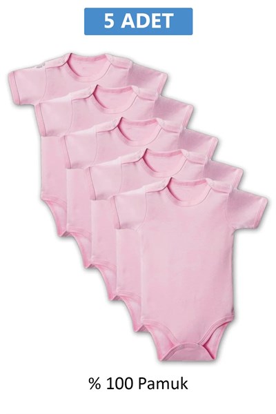 Pembe Yarım Kol Body Zıbın 7-12 YAŞ Çocuklar İçin (5 ADET) Alttan Çıtçıtlı Özel Gereksinimli