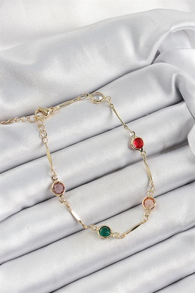 Pirinç Asorti Model Gold Renk Zirkon Taşlı Kadın Bileklik