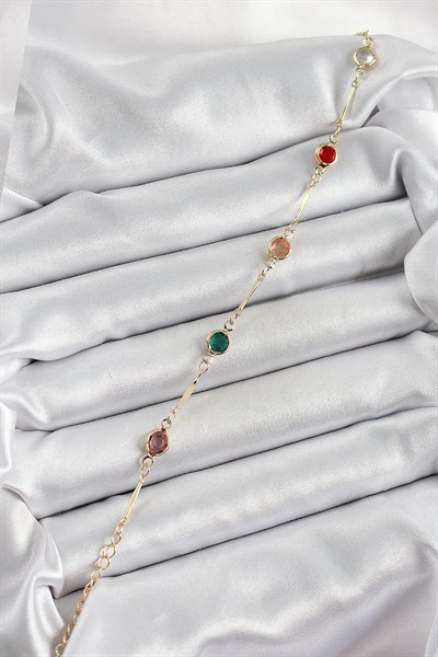 Pirinç Asorti Model Gold Renk Zirkon Taşlı Kadın Bileklik