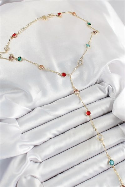 Pirinç Asorti Model Gold Renk Zirkon Taşlı Y Kolye