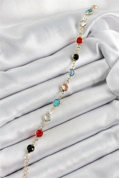 Pirinç Asorti Model Gold Renk Zirkon Taşlı Kadın Bileklik