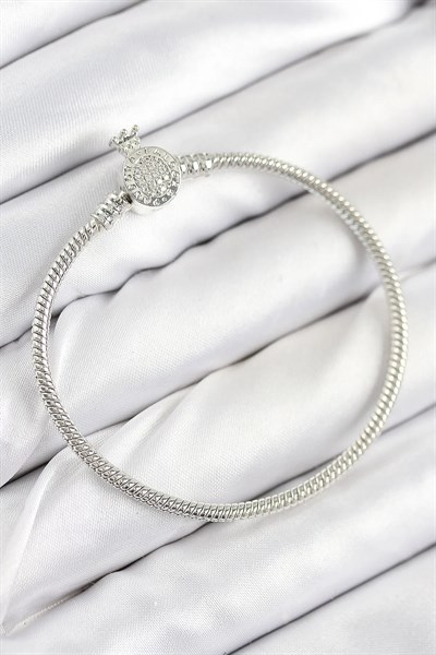 Pirinç Charm Zirkon Taşlı Taç Model Gümüş Renk Kadın Bileklik