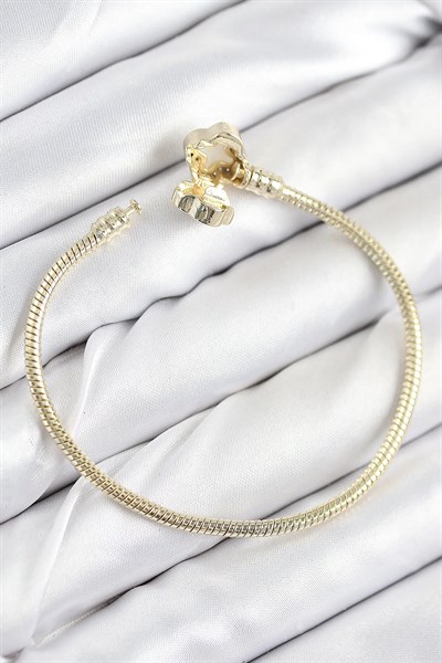 Pirinç Charm Zirkon Taşlı Yonca Model Gold Renk Kadın Bileklik
