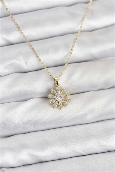 Pirinç Gold Renk Çiçek Model Kadın Kolye