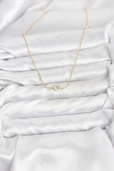 Pirinç Gold Renk Düğüm Kalp Model Kadın Kolye