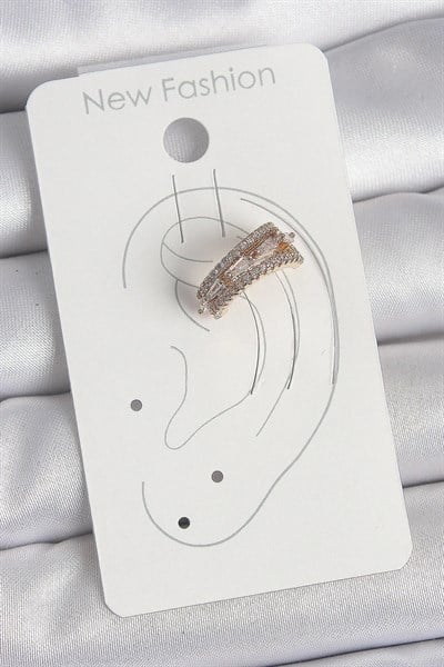 Pirinç Gold Renk Zirkon Taşlı 3Lü Sıralı Model Kadın Kıkırdak Küpe
