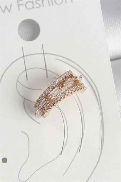 Pirinç Gold Renk Zirkon Taşlı 3Lü Sıralı Model Kadın Kıkırdak Küpe