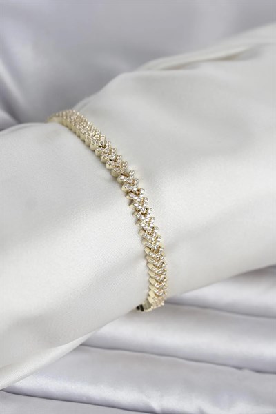 Pirinç Gold Renk Zirkon Taşlı Çavuş Model Kadın Bileklik