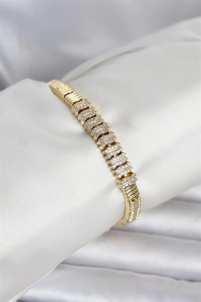 Pirinç Gold Renk Zirkon Taşlı Kadın Bileklik