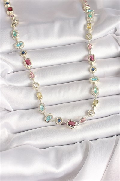 Pirinç Gold Renk Zirkon Taşlı VIP Seri Kadın Kolye