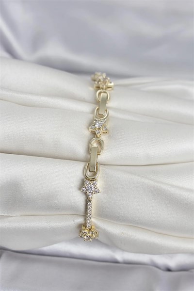 Pirinç Gold Renk Zirkon Taşlı Yıldız Model Kadın Bileklik