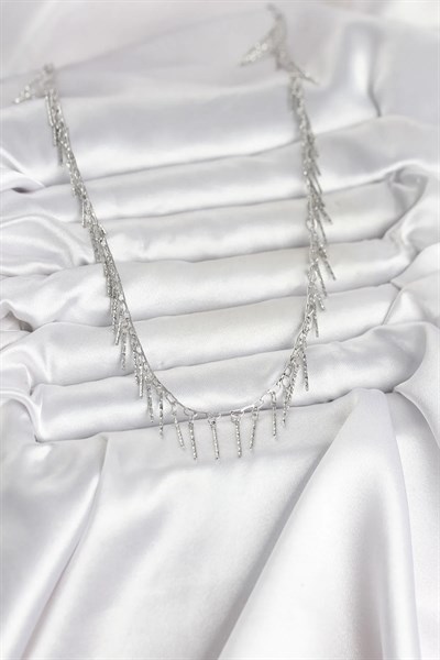 Pirinç Gümüş Renk Saçaklı Model Kadın Kolye