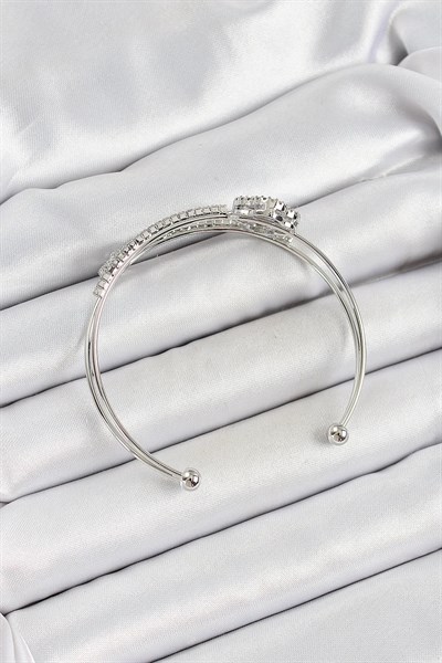 Pirinç Gümüş Renk Zirkon Taşlı Yonca Model 2li Kadın Bileklik