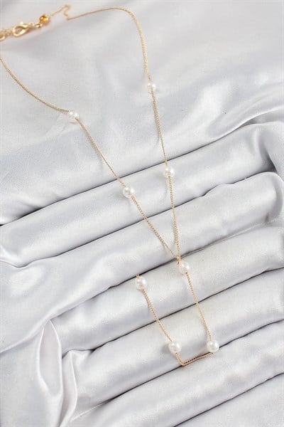 Pirinç İnci Figürlü Y Model Gold Renk Kadın Kolye