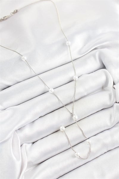 Pirinç İnci Figürlü Y Model Gümüş Renk Kadın Kolye