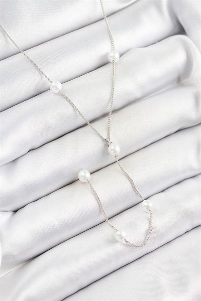 Pirinç İnci Figürlü Y Model Gümüş Renk Kadın Kolye