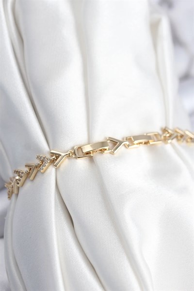 Pirinç VIP Seri Gold Zirkon Taşlı Balık Sırtı Model Kadın Bileklik