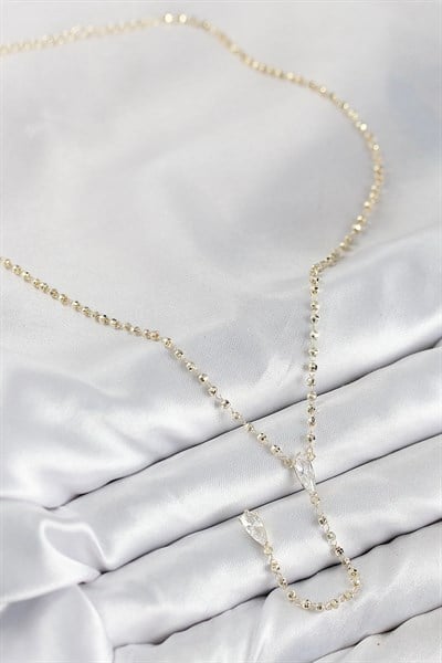 Pirinç Zirkon Taşlı Gold Renk Kadın Y Kolye