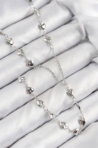 Pirinç Zirkon Taşlı Kalp Model Gümüş Renk Y Kolye