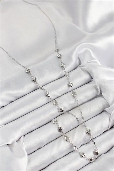 Pirinç Zirkon Taşlı Kalp Model Gümüş Renk Y Kolye