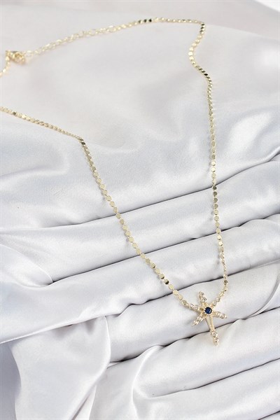 Pirinç Zirkon Taşlı Kutup Yıldızı Model Ezme Zincir Gold Renk Kadın Kolye
