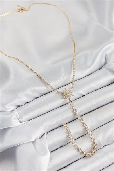 Pirinç Zirkon Taşlı Kutup Yıldızı Model Gümüş Renk Y Kolye