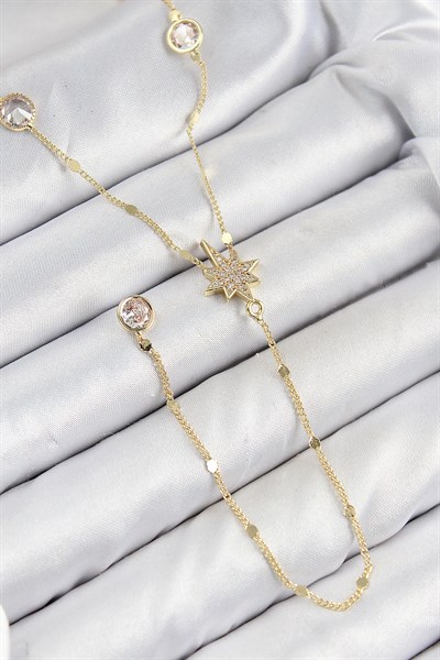 Pirinç Zirkon Taşlı Kutup Yıldızı Model Gold Renk Y Kolye