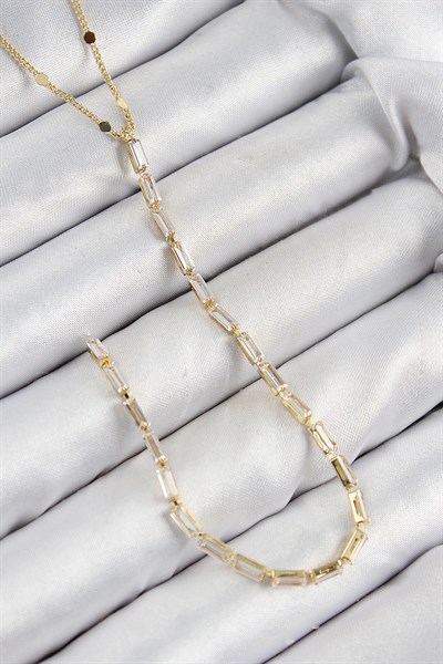 Pirinç Zirkon Taşlı Model Gold Renk Y Kolye
