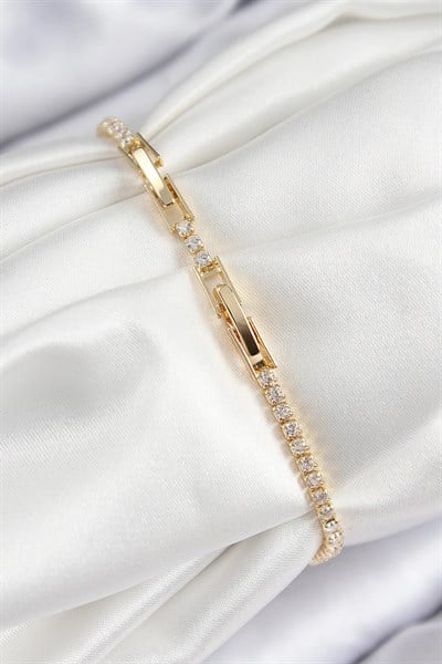 Pirinç Zirkon Taşlı Nazar Model Gold Renk Kadın Bileklik