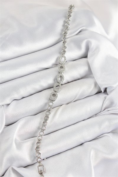 Pirinç Zirkon Taşlı Oval Model Gümüş Renk Kadın Bileklik