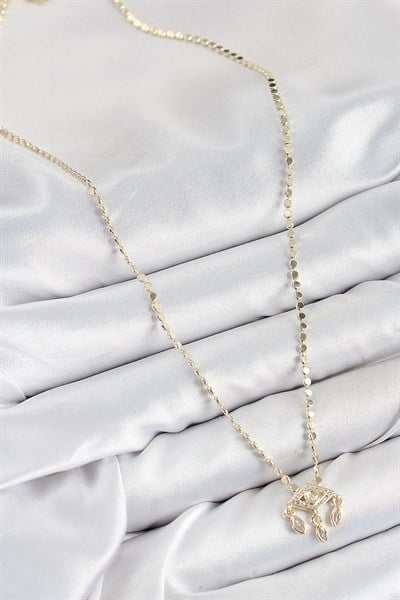 Pirinç Zirkon Taşlı Sallantılı Göz Model Ezme Zincir Gold Renk Kadın Kolye