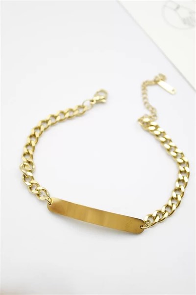 Plaka Zincir Bileklik - Altın