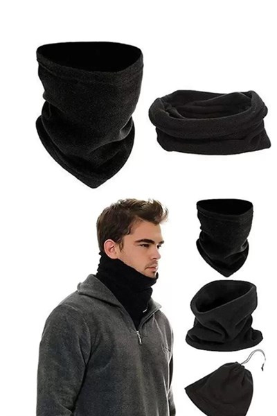 Polar Termal Kar Maskesi ve İpli Boyunluk Bere Siyah Set - mudanis