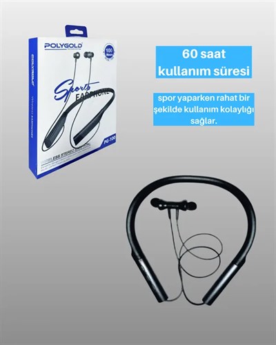 Polygold PG-100 Bluetooth 5.0 Boyun Bantlı Kulaklık – 50 Saat Konuşma Süresi, Type-C Şarj
