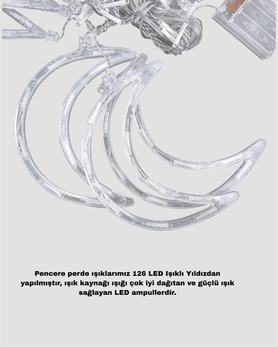 Prizli Yıldız Ay Perde LED Işık Ev ve Organizasyon Dekoru