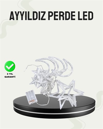 Prizli Yıldız Ay Perde LED Işık Ev ve Organizasyon Dekoru