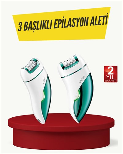 Profesyonel 3 in 1 Epilasyon Cihazı LED Aydınlatmalı Suya Dayanıklı Şarjlı VGR Epilatör