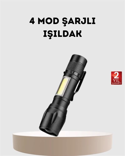 Profesyonel 4 Modlu Şarjlı El Feneri | 1300 mAh Batarya | Cree LED Teknolojisi