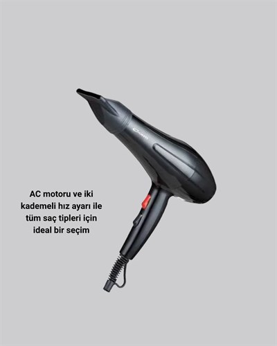 Profesyonel Saç Kurutma Makinesi – AC Motor, Soğuk Üfleme, 2 Hız Kademesi