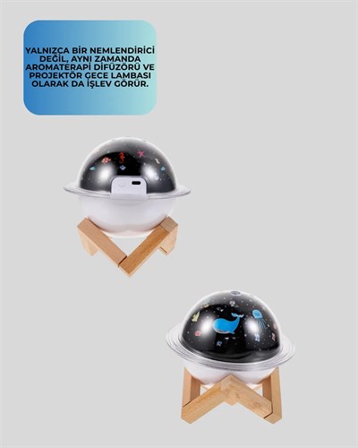 Projektör ışığı bulunan USB bağlantılı mini aromaterapi destekli hava nemlendirici