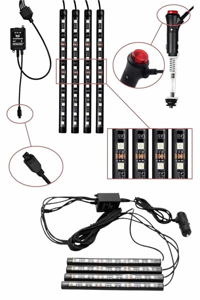RGB Işıklı Araç İçi Aydınlatma Kumandalı 12li Led Işık Renk Değiştirebilen