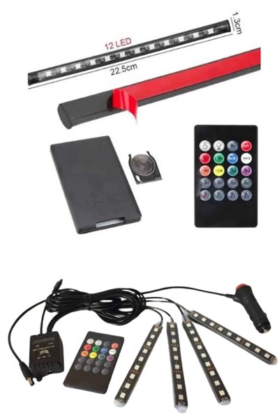 RGB Işıklı Araç İçi Aydınlatma Kumandalı 12li Led Işık Renk Değiştirebilen