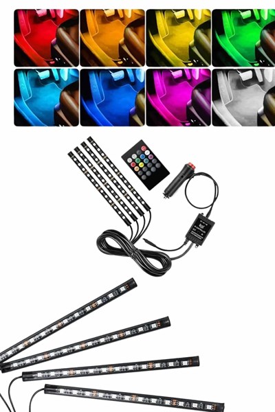 RGB Işıklı Araç İçi Aydınlatma Kumandalı 12li Led Işık Renk Değiştirebilen